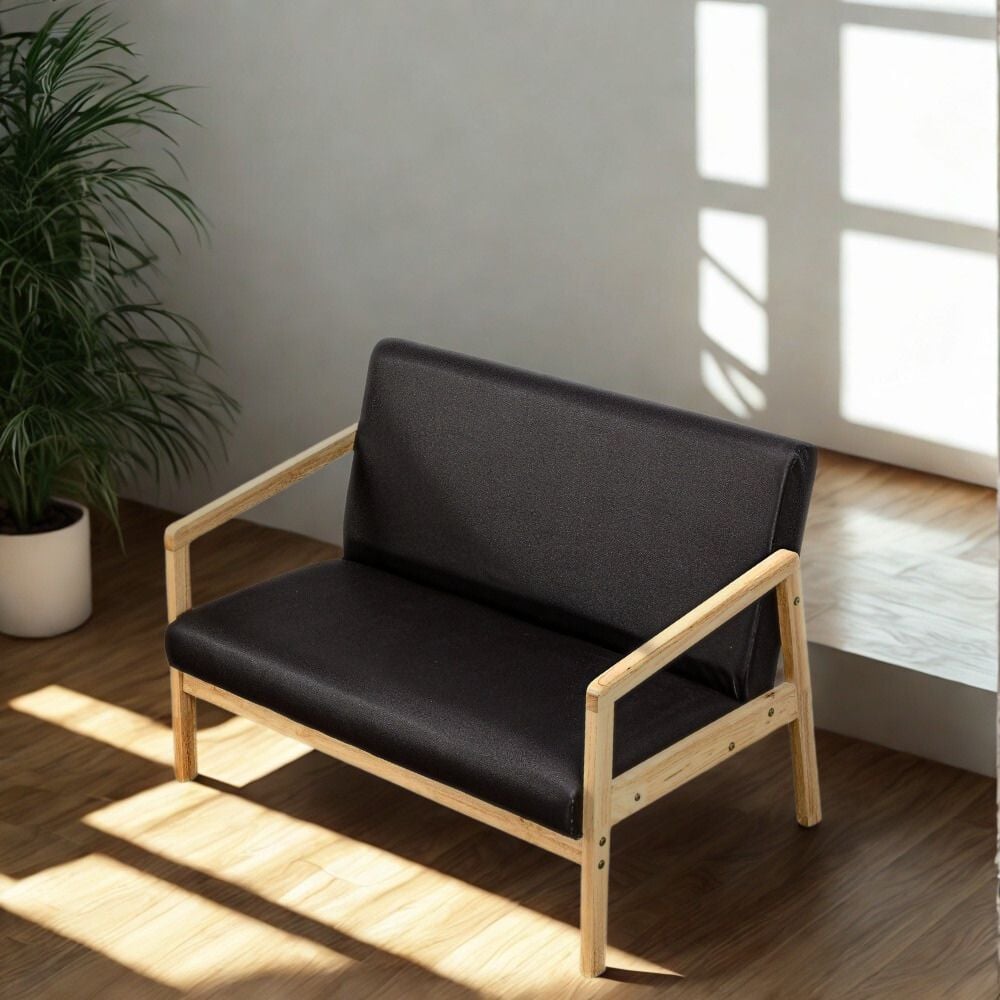 โซฟาไม้ยางพารา 2 ที่นั่ง EVERGREEN FURNITURE S-M-02 100*62*72 ไม้สีธรรมชาติ เบาะหนัง_3