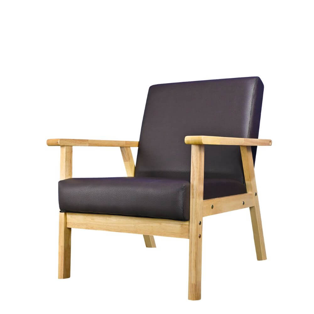 โซฟาไม้ยางพารา 1 ที่นั่ง EVERGREEN FURNITURE S-C-01 74*55*62 สีไม้ธรรมชาติ เบาะหนัง_0