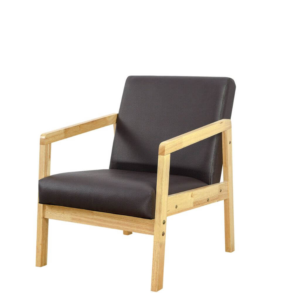 โซฟาไม้ยางพารา 1 ที่นั่ง EVERGREEN FURNITURE S-M-01 74*55*62 เบาะหนัง ไม้สีธรรมชาติ_0