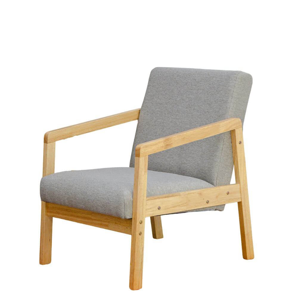 โซฟาไม้ยางพารา 1 ที่นั่ง EVERGREEN FURNITURE S-M-01 74*55*62 เบาะผ้าสีเทา ไม้สีธรรมชาติ