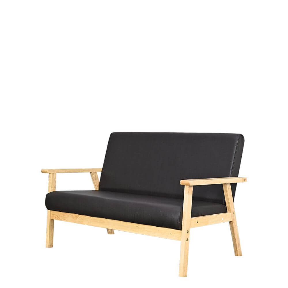 โซฟาไม้ยางพารา 2 ที่นั่ง EVERGREEN FURNITURE S-C-02 100*62*72 ไม้สีธรรมชาติ เบาะหนัง_0