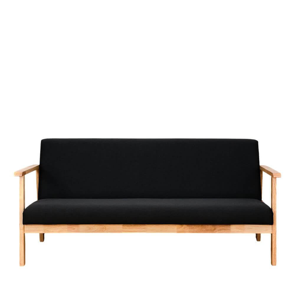 โซฟาไม้ยางพารา 3 ที่นั่ง EVERGREEN FURNITURE S-NC-03 150*62*72 ไม้สีธรรมชาติ เบาะผ้าสีดำ