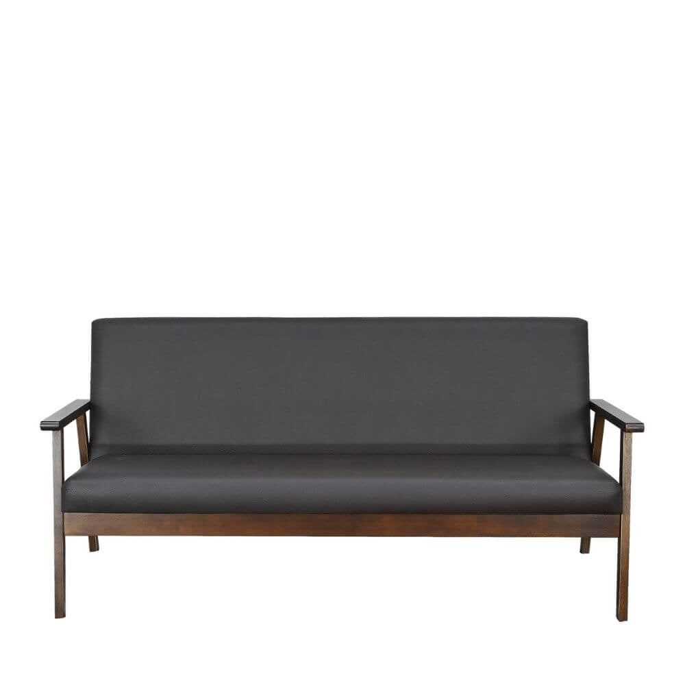 โซฟาไม้ยางพารา 3 ที่นั่ง EVERGREEN FURNITURE S-C-03 150*62*72 ไม้สีน้ำตาลเข้ม เบาะหนังสีกรม