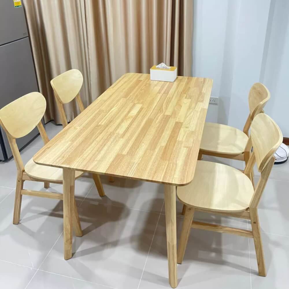 เก้าอี้ทานข้าวไม้ยางพารา  EVERGREEN FURNITURE CB เบาะไม้ 43X53X85 ซม.สีไม้ธรรมชาติ 4ตัว/กล่อง