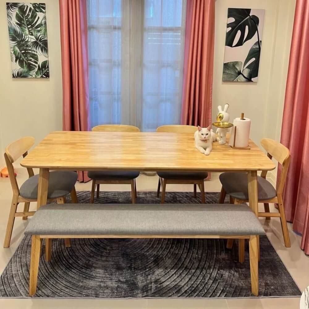 เก้าอี้ทานข้าวไม้ยางพารา  Evergreen Furniture IK+  42x52x85 ซม.สีไม้ธรรมชาติ_1