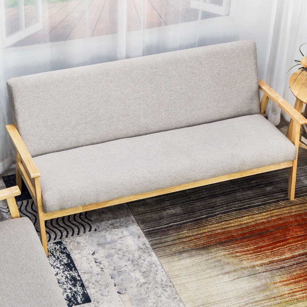 โซฟาไม้ยางพารา 3 ที่นั่ง EVERGREEN FURNITURE S-C-03 150*62*72 ไม้สีธรรมชาติ เบาะผ้าสีเทา