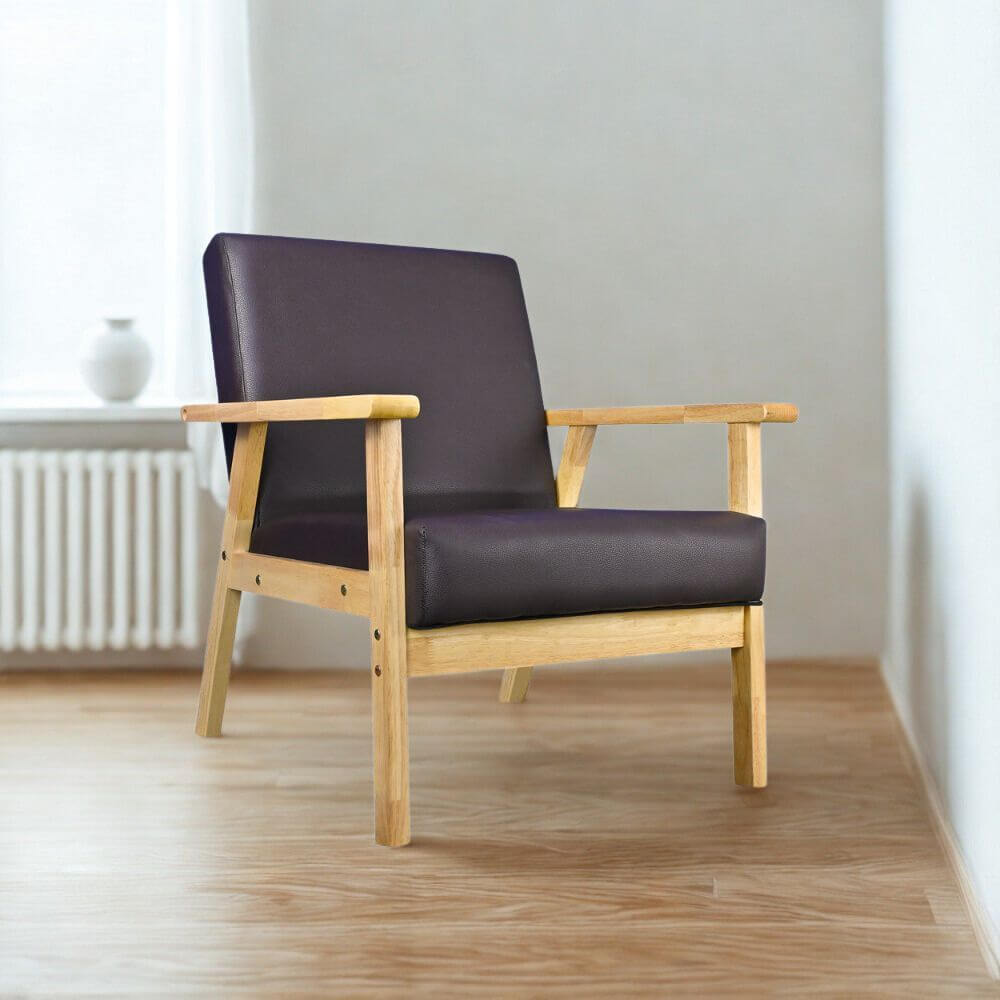 โซฟาไม้ยางพารา 1 ที่นั่ง EVERGREEN FURNITURE S-C-01 74*55*62 สีไม้ธรรมชาติ เบาะหนัง_3