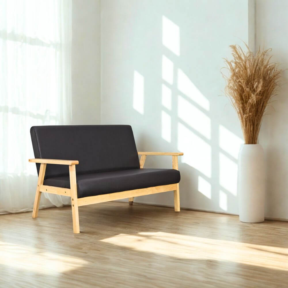 โซฟาไม้ยางพารา 2 ที่นั่ง EVERGREEN FURNITURE S-C-02 100*62*72 ไม้สีธรรมชาติ เบาะหนัง_3