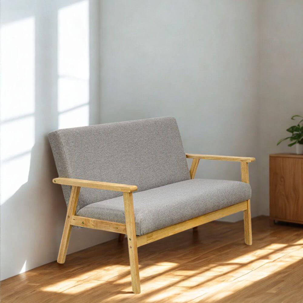 โซฟาไม้ยางพารา 2 ที่นั่ง EVERGREEN FURNITURE S-C-02 100*62*72 ไม้สีธรรมชาติ เบาะผ้า_3