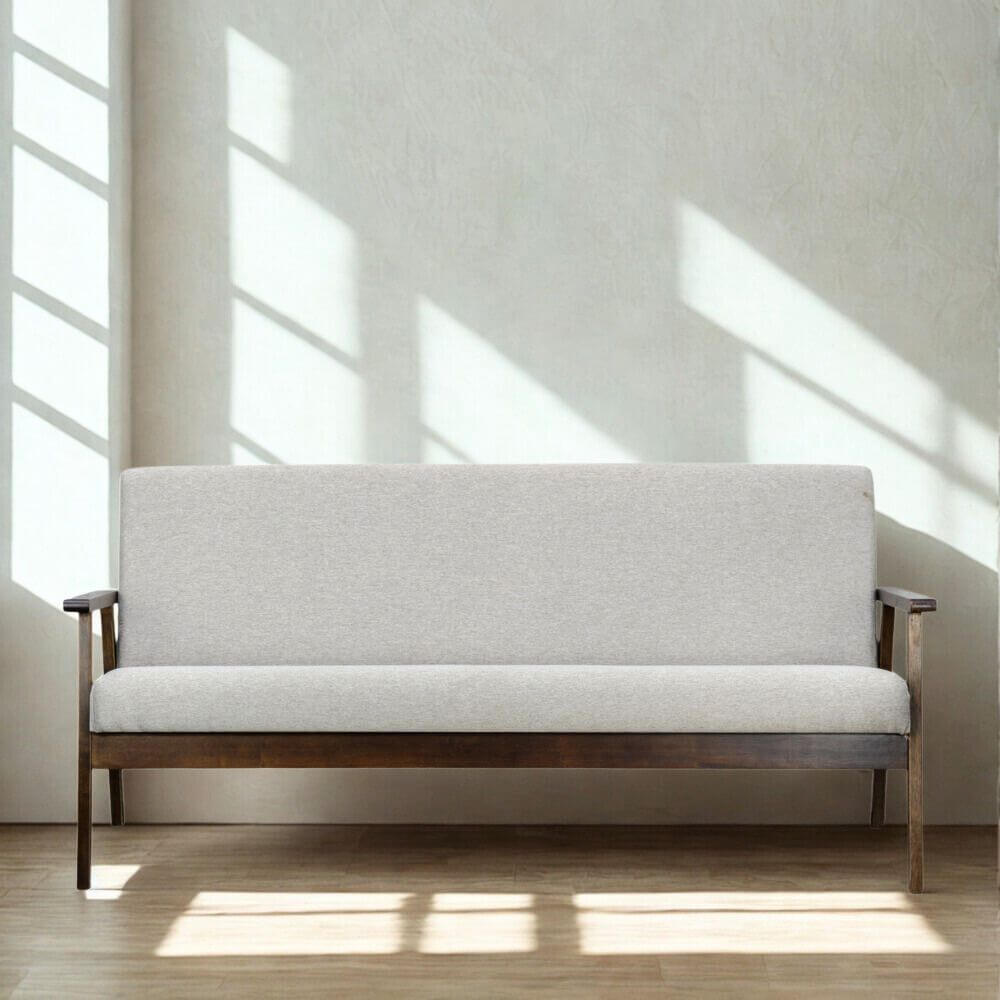 โซฟาไม้ยางพารา 3 ที่นั่ง EVERGREEN FURNITURE S-C-03 150*62*72 ไม้สีน้ำตาลเข้ม เบาะผ้าสีเทา