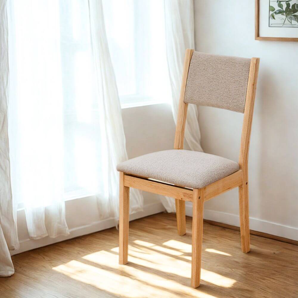 เก้าอี้ทานข้าวไม้ยางพารา EVERGREEN FURNITURE CC1 46X42X89 CM ไม้สีธรรมชาติ เบาะผ้าสีเทา 2 ตัว / กล่อง