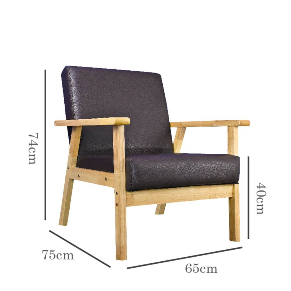 โซฟาไม้ยางพารา 1 ที่นั่ง EVERGREEN FURNITURE S-C-01 74*55*62 สีไม้ธรรมชาติ เบาะหนัง_1
