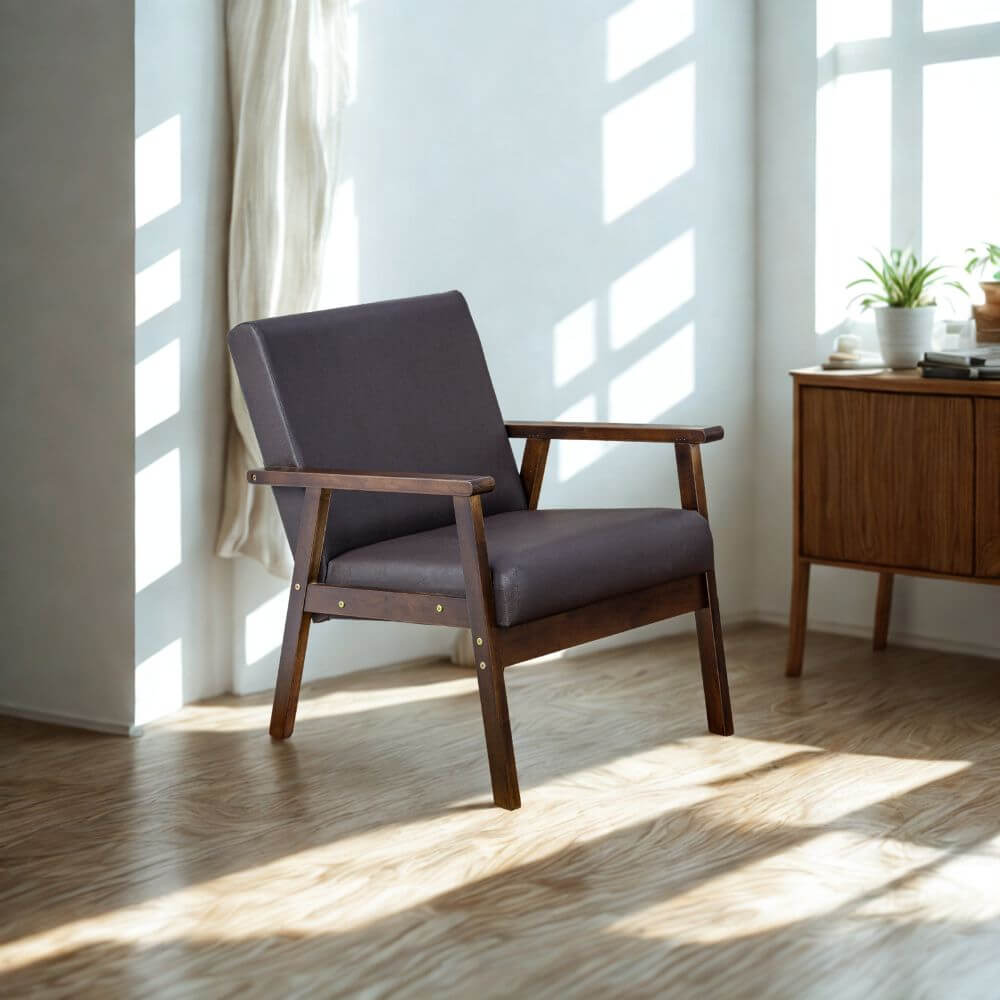 โซฟาไม้ยางพารา 1 ที่นั่ง EVERGREEN FURNITURE S-C-01 74*55*62 เบาะหนัง_1
