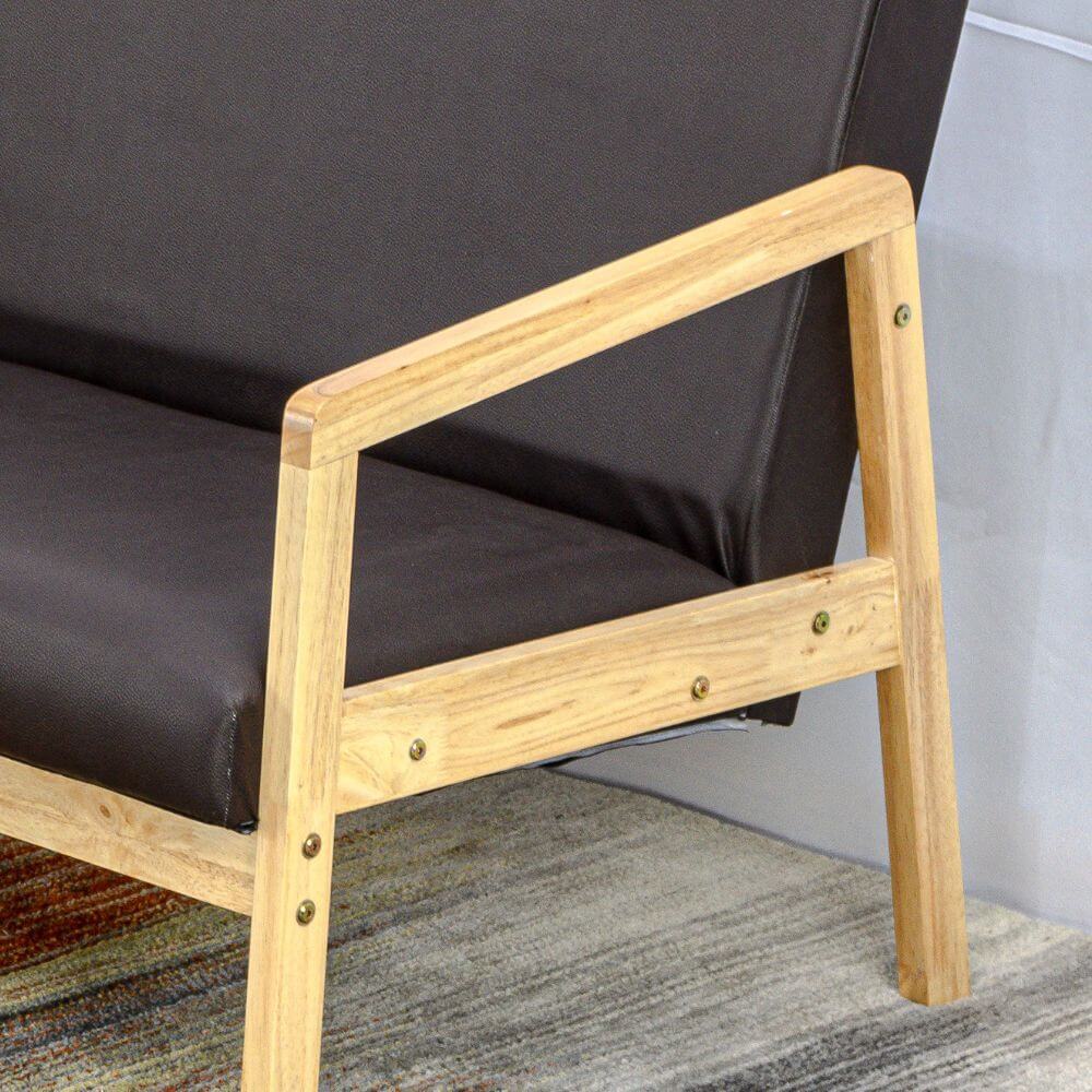 โซฟาไม้ยางพารา 2 ที่นั่ง EVERGREEN FURNITURE S-M-02 100*62*72 ไม้สีธรรมชาติ เบาะหนัง_1