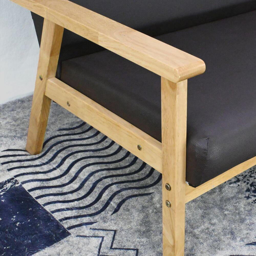 โซฟาไม้ยางพารา 2 ที่นั่ง EVERGREEN FURNITURE S-C-02 100*62*72 ไม้สีธรรมชาติ เบาะหนัง_1