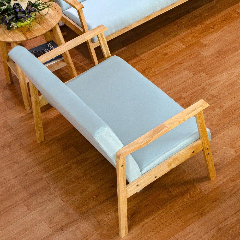 โซฟาไม้ยางพารา 2 ที่นั่ง EVERGREEN FURNITURE S-NC-02 100*62*72 ไม้สีธรรมชาติ เบาะผ้าสีฟ้า
