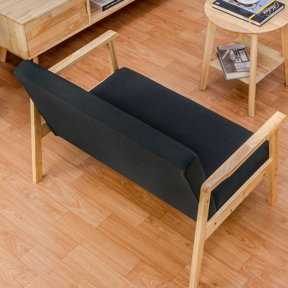 โซฟาไม้ยางพารา 2 ที่นั่ง EVERGREEN FURNITURE S-NC-02 100*62*72 ไม้สีธรรมชาติ เบาะผ้าสีดำ