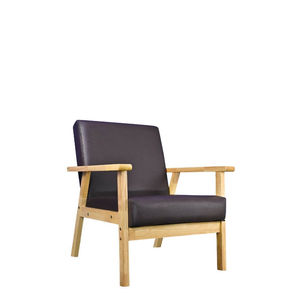 โซฟาไม้ยางพารา 1 ที่นั่ง EVERGREEN FURNITURE S-C-01 74*55*62 สีไม้ธรรมชาติ เบาะหนัง_2