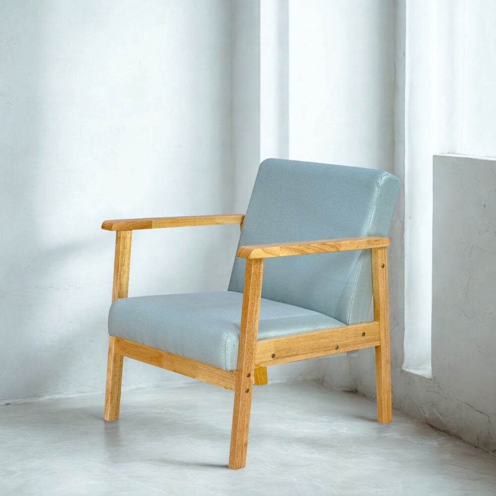 โซฟาไม้ยางพารา 1 ที่นั่ง EVERGREEN FURNITURE S-NC-01 74*55*62 เบาะผ้า ไม้สีธรรมชาติ_2