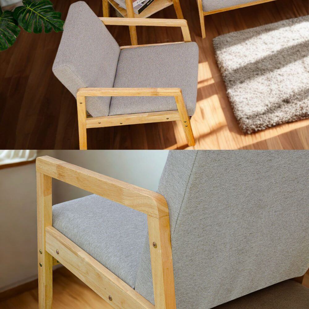 โซฟาไม้ยางพารา 1 ที่นั่ง EVERGREEN FURNITURE S-M-01 74*55*62 เบาะผ้าสีเทา ไม้สีธรรมชาติ_2