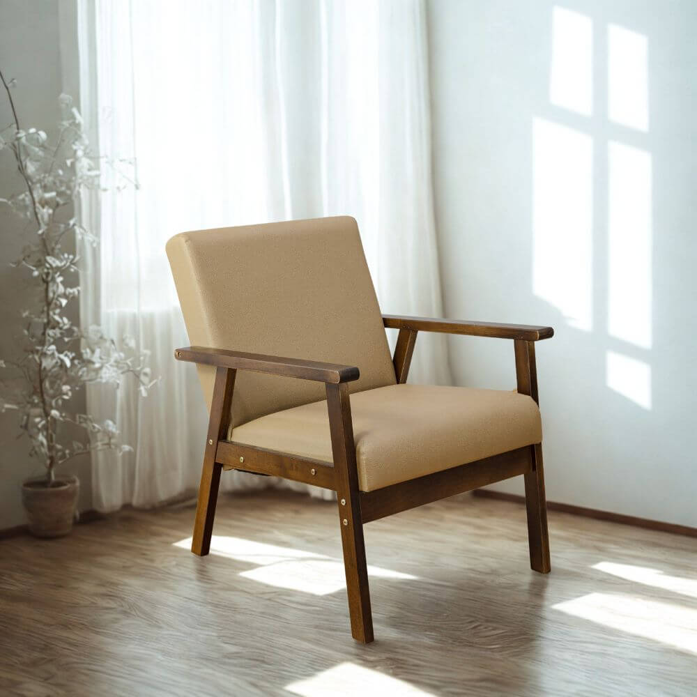 โซฟาไม้ยางพารา 1 ที่นั่ง EVERGREEN FURNITURE S-C-01 74*55*62 ไม้สีน้ำตาลเข้ม เบาะหนัง_2