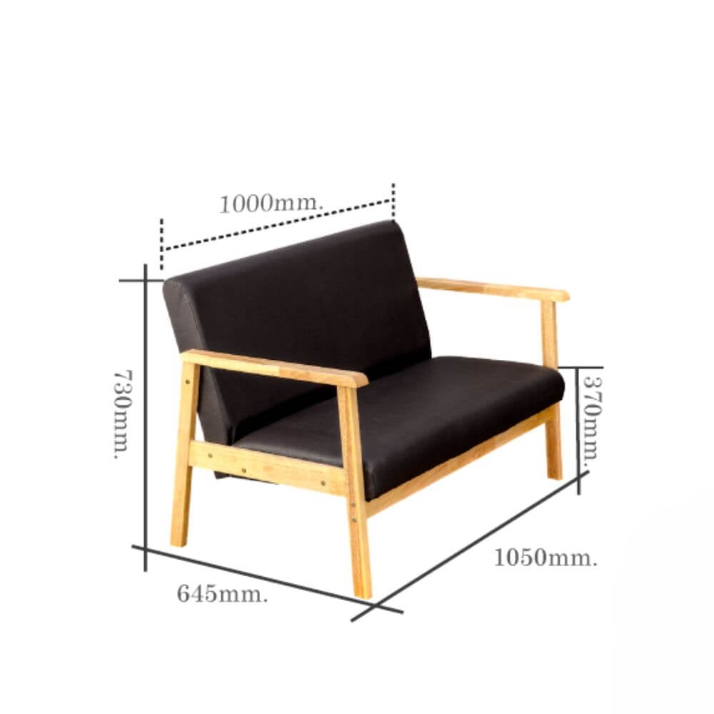 โซฟาไม้ยางพารา 2 ที่นั่ง EVERGREEN FURNITURE S-NC-02 100*62*72 ไม้สีธรรมชาติ เบาะหนัง