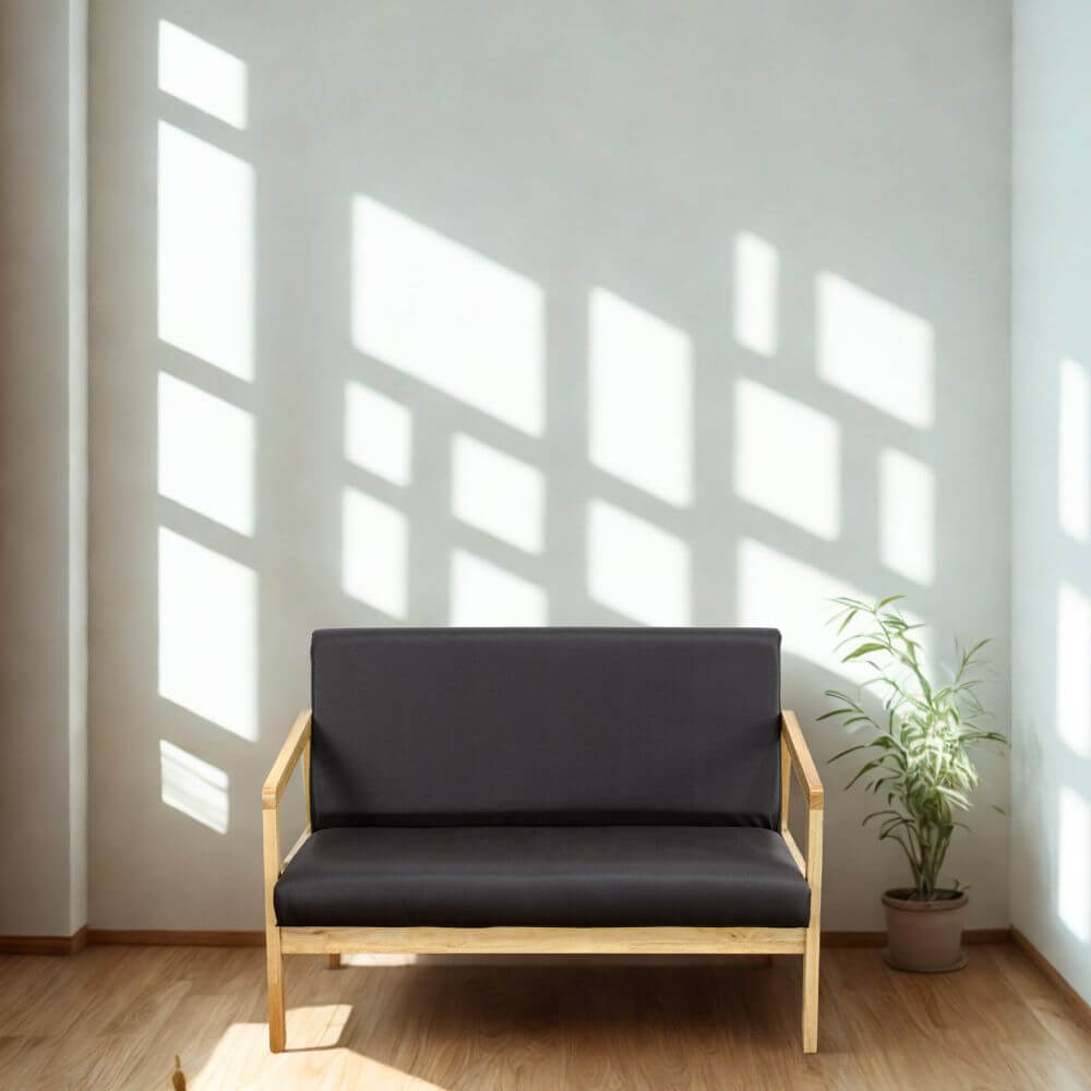 โซฟาไม้ยางพารา 2 ที่นั่ง EVERGREEN FURNITURE S-M-02 100*62*72 ไม้สีธรรมชาติ เบาะหนัง_2