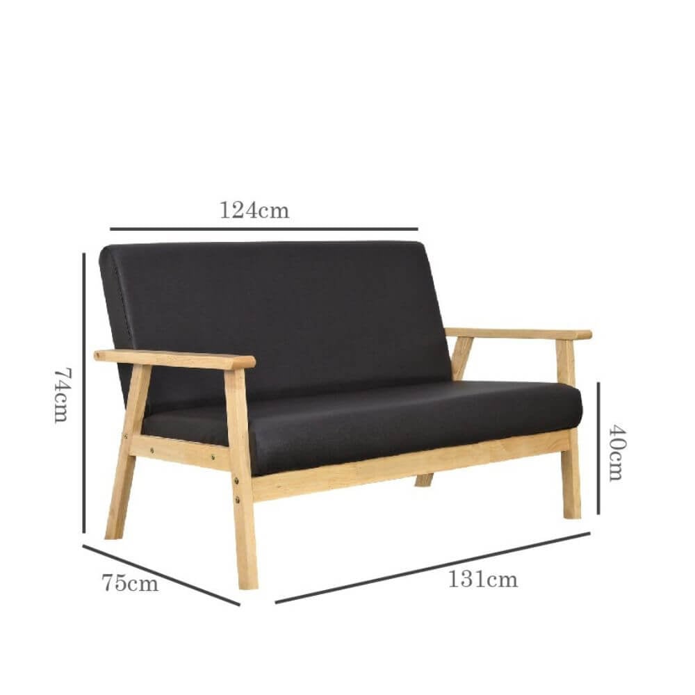 โซฟาไม้ยางพารา 2 ที่นั่ง EVERGREEN FURNITURE S-C-02 100*62*72 ไม้สีธรรมชาติ เบาะหนัง_2