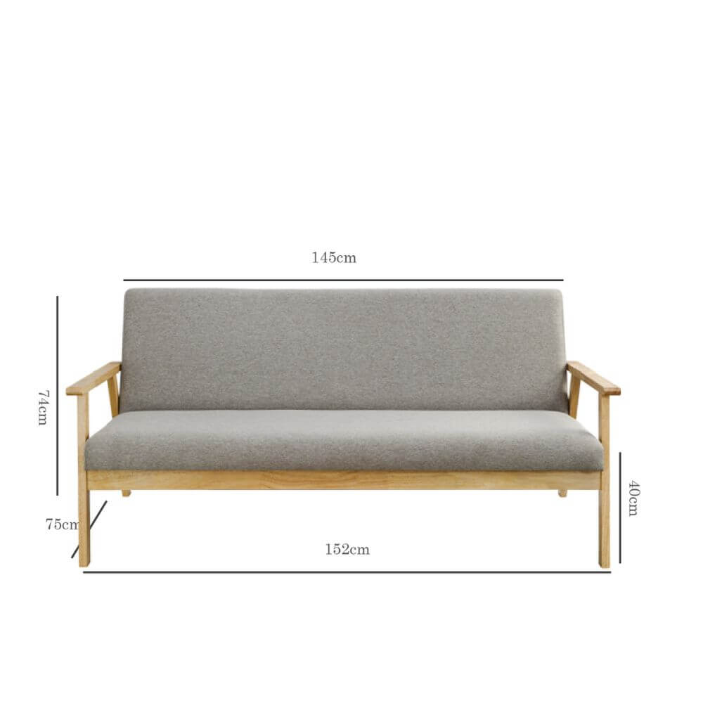 โซฟาไม้ยางพารา 3 ที่นั่ง EVERGREEN FURNITURE S-C-03 150*62*72 ไม้สีธรรมชาติ เบาะผ้าสีเทา