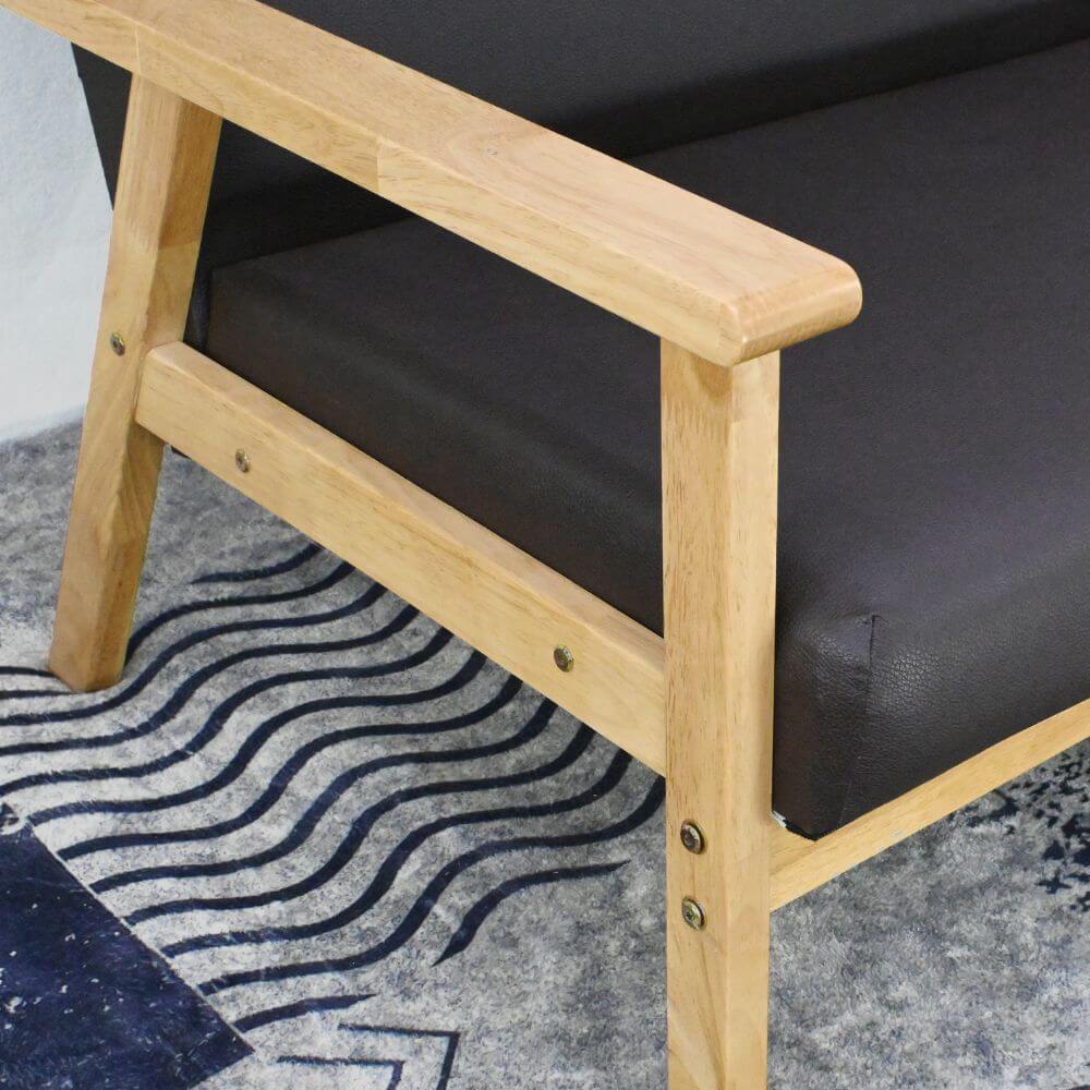 โซฟาไม้ยางพารา 3 ที่นั่ง EVERGREEN FURNITURE S-C-03 150*62*72 ไม้สีธรรมชาติ เบาะหนังสีกรม
