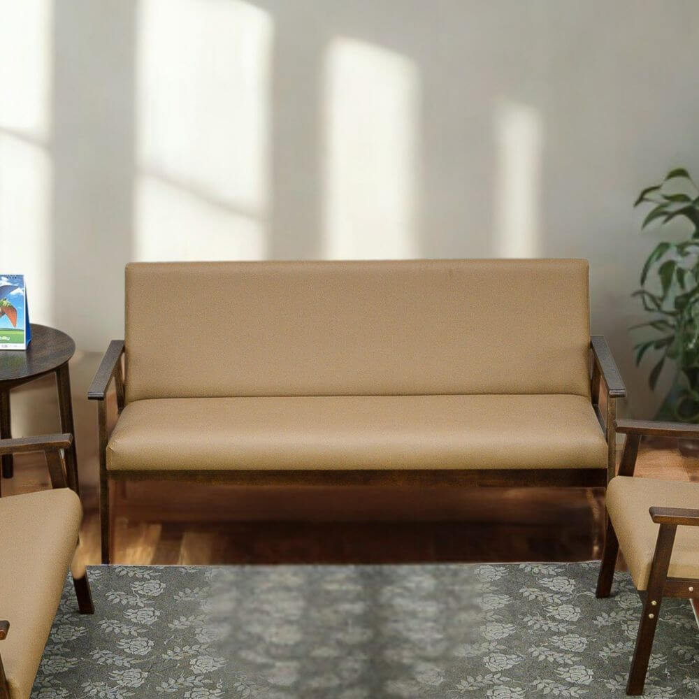 โซฟาไม้ยางพารา 3 ที่นั่ง EVERGREEN FURNITURE S-C-03 150*62*72 ไม้สีน้ำตาลเข้ม เบาะหนังสีน้ำตาล
