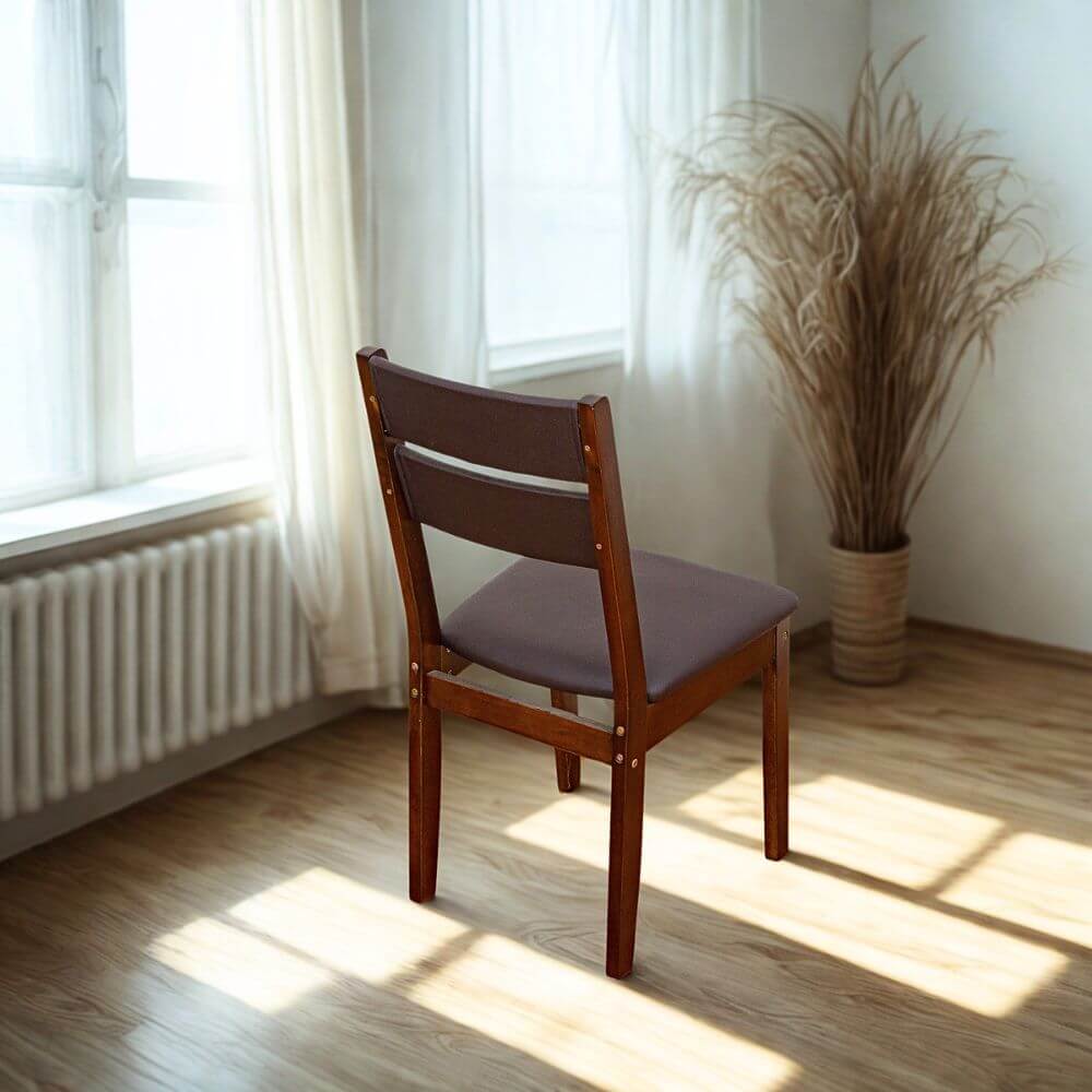 เก้าอี้ทานข้าวไม้ยางพารา EVERGREEN FURNITURE CC2 46X42X89 CM ไม้สีน้ำตาลเข้ม เบาะหนังสีกรม