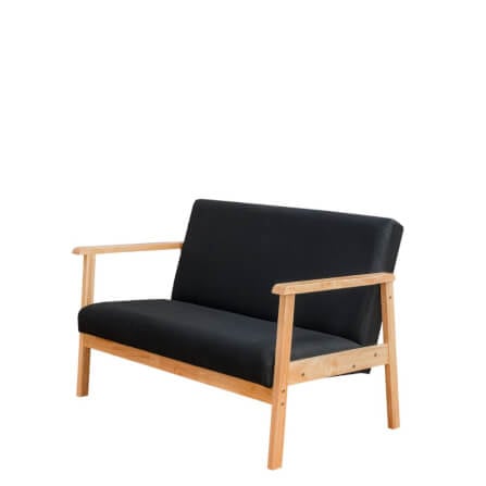 โซฟาไม้ยางพารา 2 ที่นั่ง EVERGREEN FURNITURE S-NC-02 100*62*72 ไม้สีธรรมชาติ เบาะผ้าสีดำ_0