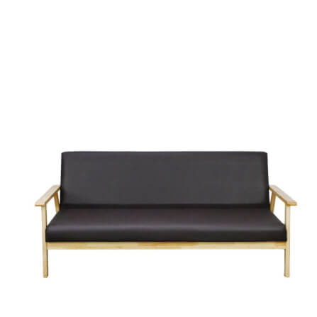 โซฟาไม้ยางพารา 3 ที่นั่ง EVERGREEN FURNITURE S-C-03 150*62*72 ไม้สีธรรมชาติ เบาะหนังสีกรม_0