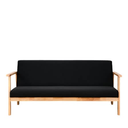 โซฟาไม้ยางพารา 3 ที่นั่ง EVERGREEN FURNITURE S-NC-03 150*62*72 ไม้สีธรรมชาติ เบาะผ้าสีดำ_0