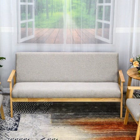 โซฟาไม้ยางพารา 3 ที่นั่ง EVERGREEN FURNITURE S-C-03 150*62*72 ไม้สีธรรมชาติ เบาะผ้าสีเทา_1