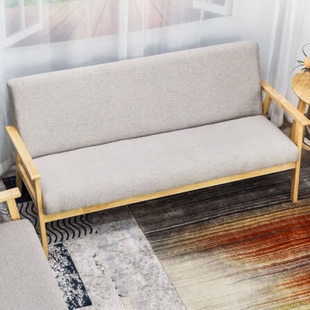 โซฟาไม้ยางพารา 3 ที่นั่ง EVERGREEN FURNITURE S-C-03 150*62*72 ไม้สีธรรมชาติ เบาะผ้าสีเทา_2