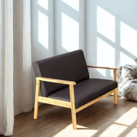 โซฟาไม้ยางพารา 2 ที่นั่ง EVERGREEN FURNITURE S-NC-02 100*62*72 ไม้สีธรรมชาติ เบาะหนัง_3