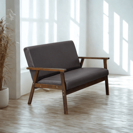 โซฟาไม้ยางพารา 2 ที่นั่ง EVERGREEN FURNITURE S-C-02 100*62*72 ไม้สีน้ำตาลเข้ม เบาะหนัง_4