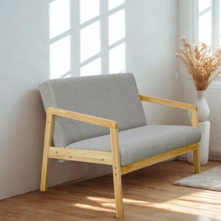 โซฟาไม้ยางพารา 2 ที่นั่ง EVERGREEN FURNITURE S-M-02 100*62*72 ไม้สีธรรมชาติ เบาะผ้า_3
