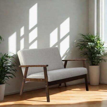 โซฟาไม้ยางพารา 2 ที่นั่ง EVERGREEN FURNITURE S-C-02 100*62*72 ไม้สีน้ำตาลเข้ม เบาะผ้า_3