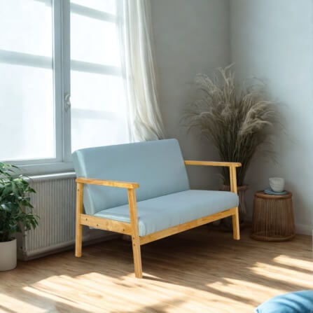 โซฟาไม้ยางพารา 2 ที่นั่ง EVERGREEN FURNITURE S-NC-02 100*62*72 ไม้สีธรรมชาติ เบาะผ้าสีฟ้า_3
