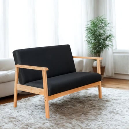 โซฟาไม้ยางพารา 2 ที่นั่ง EVERGREEN FURNITURE S-NC-02 100*62*72 ไม้สีธรรมชาติ เบาะผ้าสีดำ_4