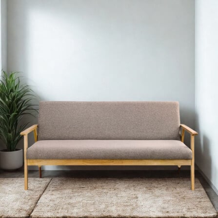 โซฟาไม้ยางพารา 3 ที่นั่ง EVERGREEN FURNITURE S-C-03 150*62*72 ไม้สีธรรมชาติ เบาะผ้าสีเทา_5