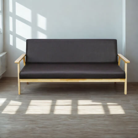 โซฟาไม้ยางพารา 3 ที่นั่ง EVERGREEN FURNITURE S-C-03 150*62*72 ไม้สีธรรมชาติ เบาะหนังสีกรม_5