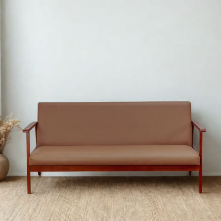 โซฟาไม้ยางพารา 3 ที่นั่ง EVERGREEN FURNITURE S-C-03 150*62*72 ไม้สีน้ำตาล เบาะหนังสีน้ำตาล_3
