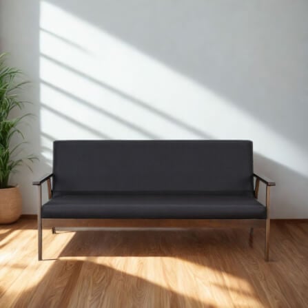 โซฟาไม้ยางพารา 3 ที่นั่ง EVERGREEN FURNITURE S-C-03 150*62*72 ไม้สีน้ำตาลเข้ม เบาะหนังสีกรม_3
