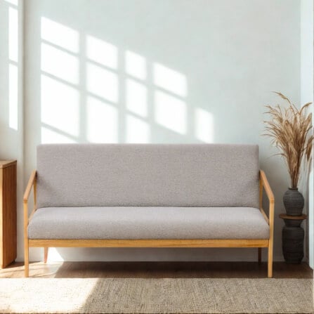 โซฟาไม้ยางพารา 3 ที่นั่ง EVERGREEN FURNITURE S-M-03 150*62*72 ไม้สีธรรมชาติ เบาะผ้าสีเทา_3