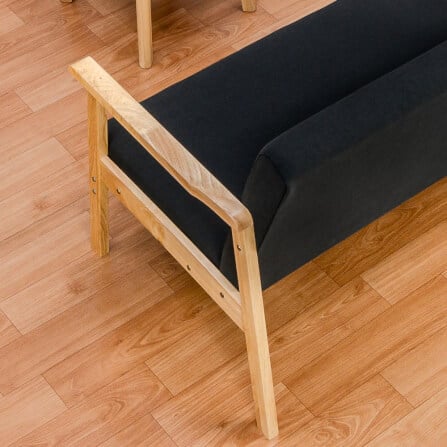 โซฟาไม้ยางพารา 3 ที่นั่ง EVERGREEN FURNITURE S-NC-03 150*62*72 ไม้สีธรรมชาติ เบาะผ้าสีดำ_2