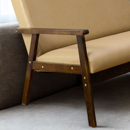 โซฟาไม้ยางพารา 3 ที่นั่ง EVERGREEN FURNITURE S-C-03 150*62*72 ไม้สีน้ำตาลเข้ม เบาะหนังสีน้ำตาล_1